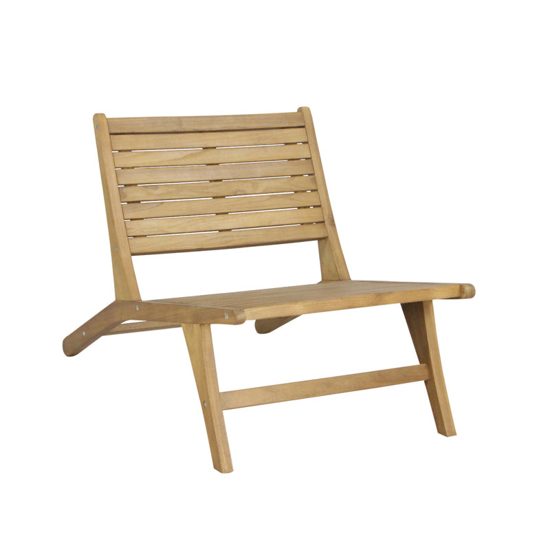 Leo Modern Solid Indonesian Teak Wood Armless Outdoor Lounge Chair, Natural Slatted Low Profile Seating for Patio, Porch or Garden