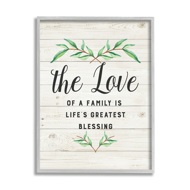 «Love of Family Life's Greatest Blessing Motivation» par Amanda Murray - Art textuel, H 14 po x l 11 po x P 1,5 po