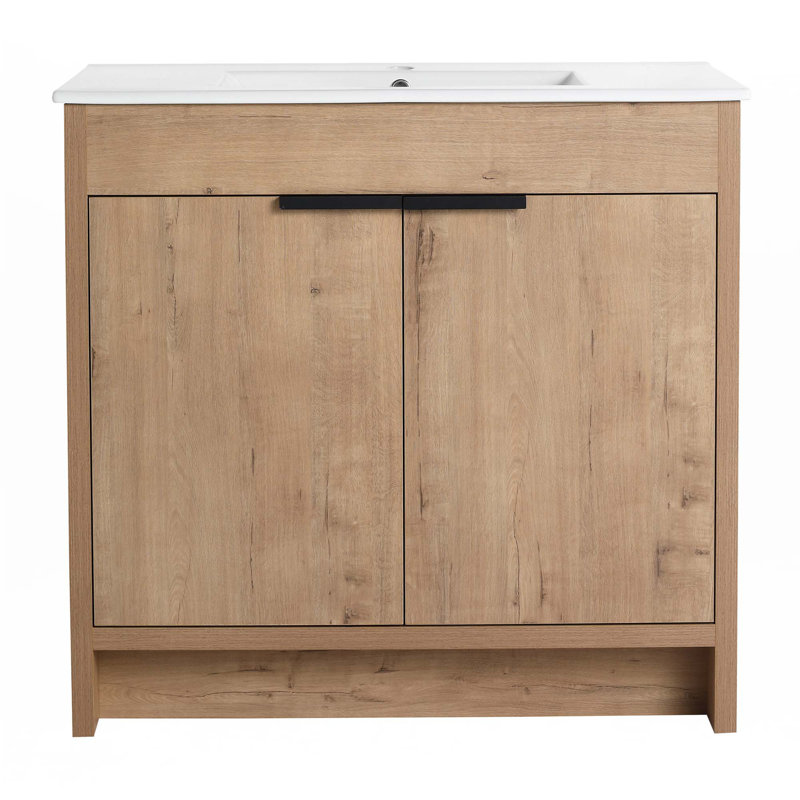 Meuble-lavabo autoportant avec lavabo en céramique, Chêne