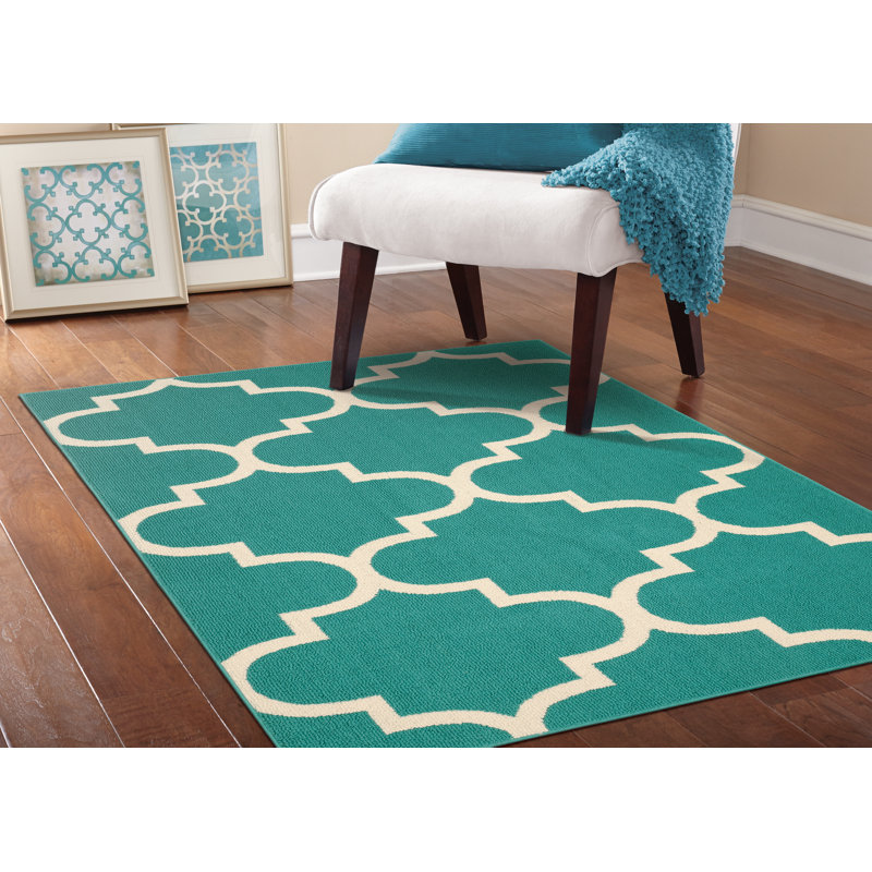 Tapis bleu sarcelle / ivoire touffeté à motif géométrique Boody