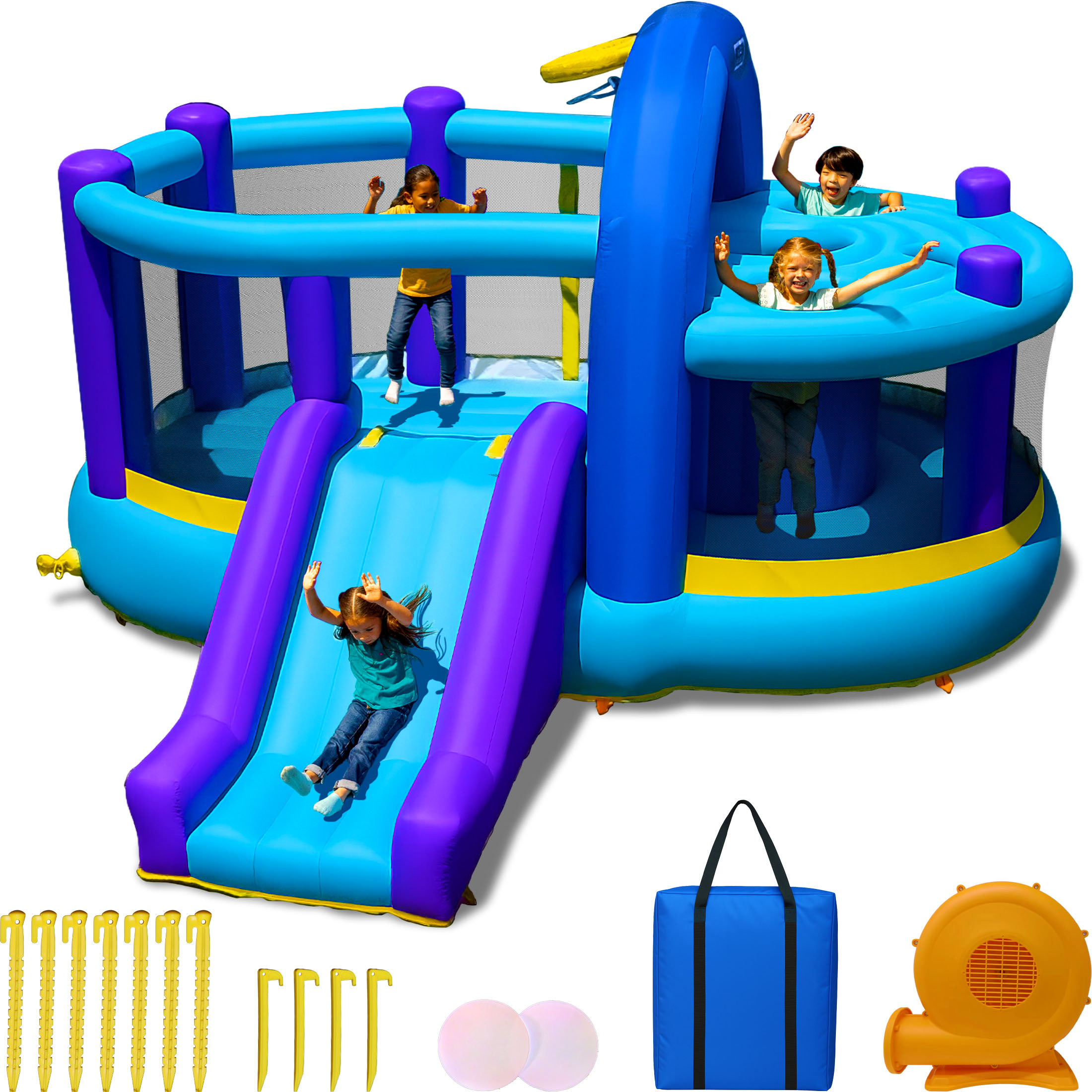 Sportspower™ Inflatable Bounce House with Kid’s Whack-A-Play Game & Basketball Hoop, Ages 3-8, Heavy Duty, ASTM Certified, Lifetime Warranty on Included Blower & Reviews | Wayfair