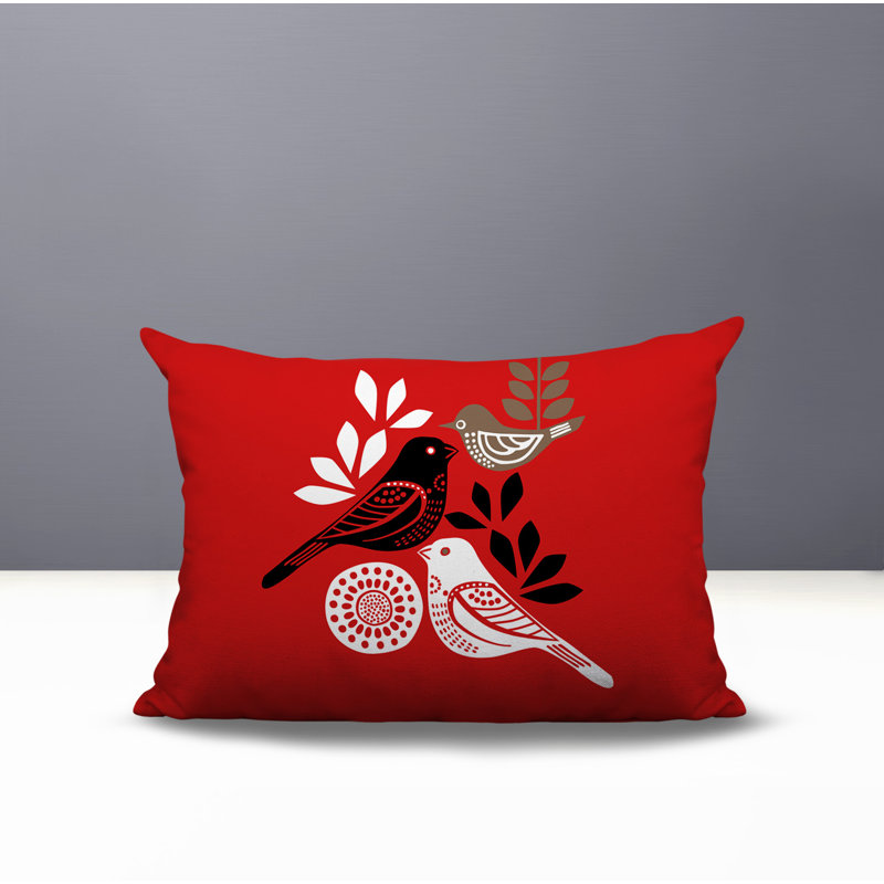 Oreiller rectangulaire réversible intérieur / extérieur Emy Bird, Rectangle H 14 po x l 20 po, Rouge