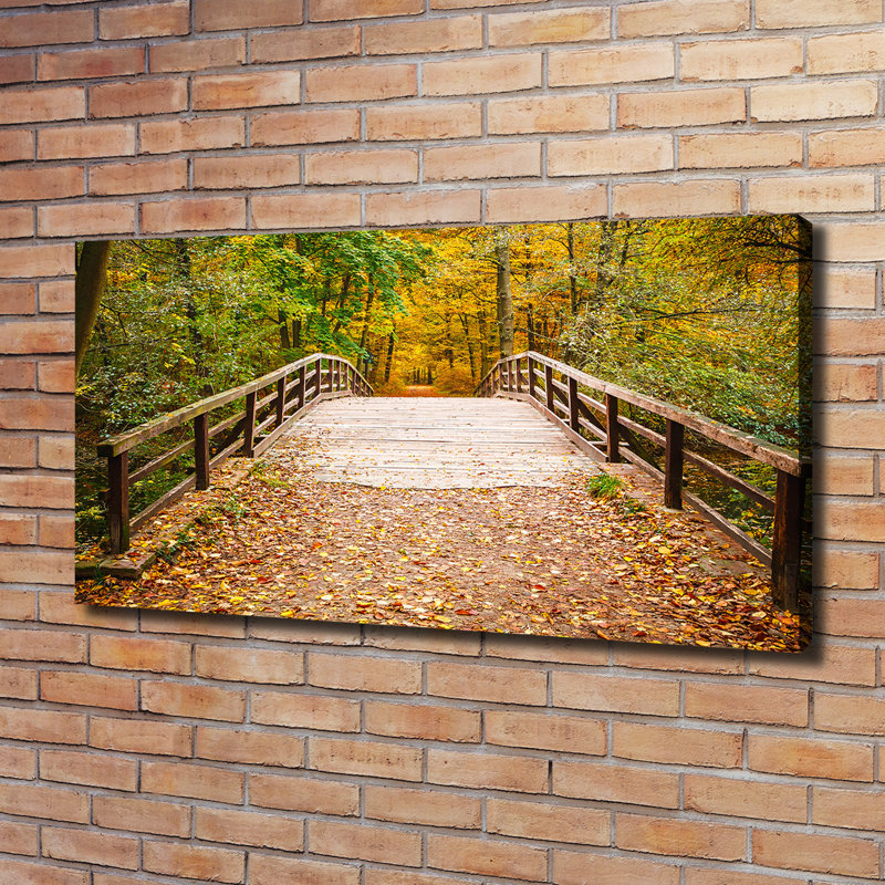 Bridge in the Autumn Forest 1 Piece Wrapped Canvas Wall Art