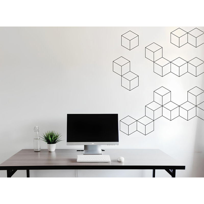 Cubes Office Wall Art Decal, H 22 po x l 26 po, Argent métallique