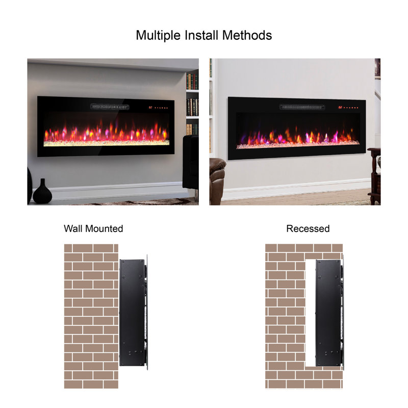 50 Inch Electric Fireplace With Remote, Tempered Glass Front, Diverse Flame & Options, 1400W Heating, 11 Temperature Levels, User- Interface Wall Mounted Fireplace, Multi Color Flames , Heat Output,
