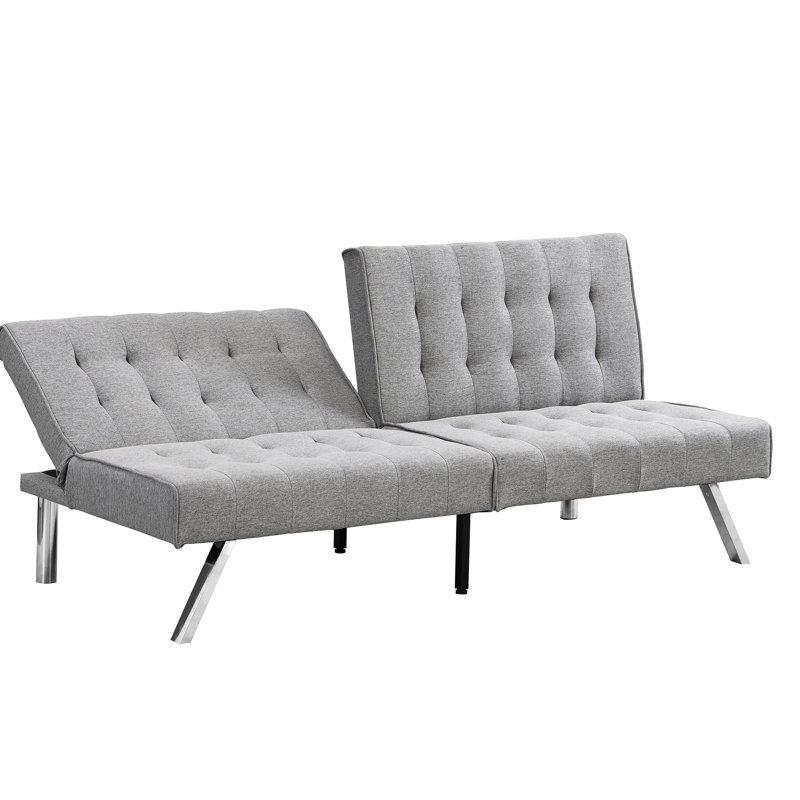 Grey Futon Bed, Wood Frame For Long-Term Use, Stainless Leg Support Multifunctional & Construction, 59.35 Lb Weight, Gray