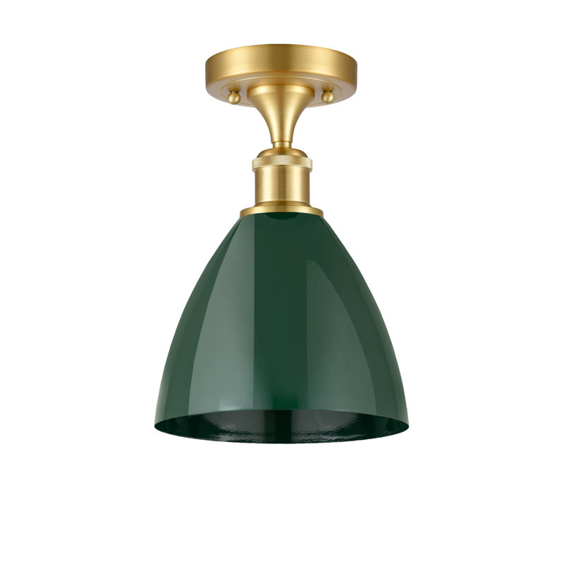 Semi Flush Mount, Green, Satin Gold