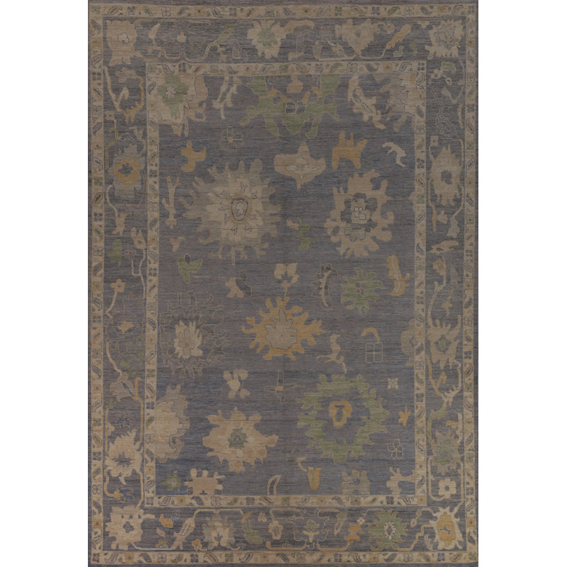 Blue Handmade Oushak Vegetable Dye Turkish Large Rug 10x14