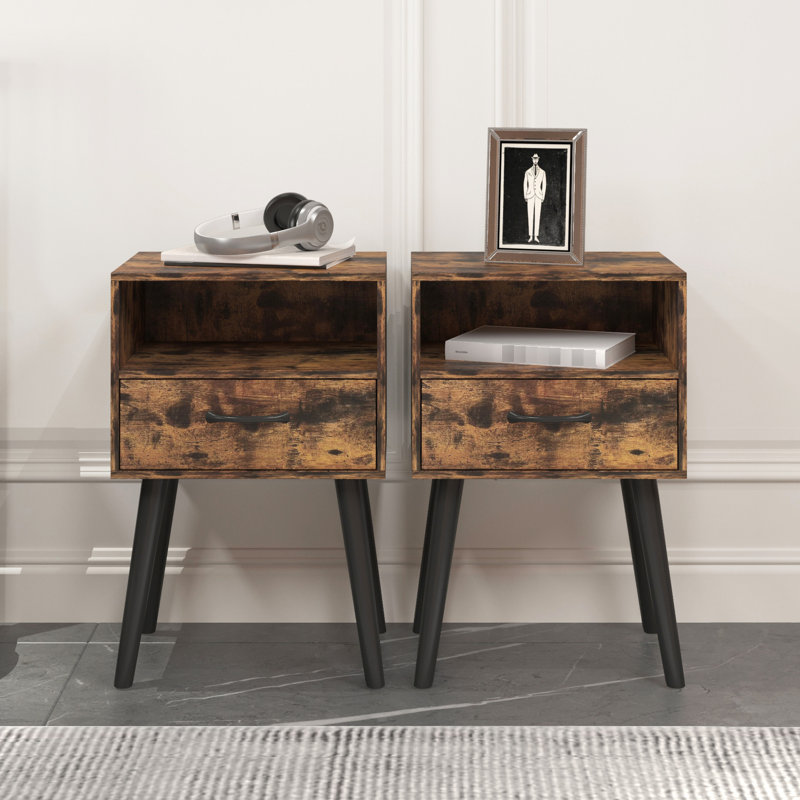 Table de chevet décorative pour chambre à coucher et salon: petite conception, tiroir de rangement, tablette ouverte en bois, nettoyage facile