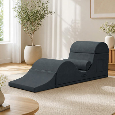 Multi Functional Velvet Yoga Inversion Lounge Chaise Foam Wellness Recliner Bench With Storage Pocket