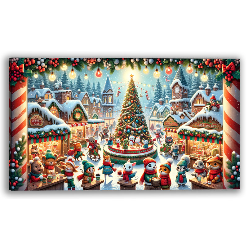 «Christmas Cheer In Enchanted Village Square», reproduction sur toile, H 24 po x l 42 po x P 1,5 po
