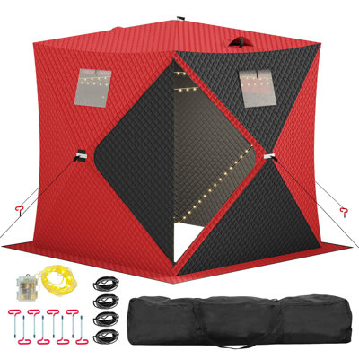 Pop-Up Ice Fishing Tent for 2-3 People, Insulated Portable Shelter with LED Lights & Carry Bag, Windproof Winter Fishing Hut
