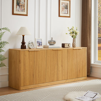 Armoire de rangement incurvée moderne à 6 portes pour cuisine, chambre à coucher ou salon, finition naturelle | Idée de cadeau