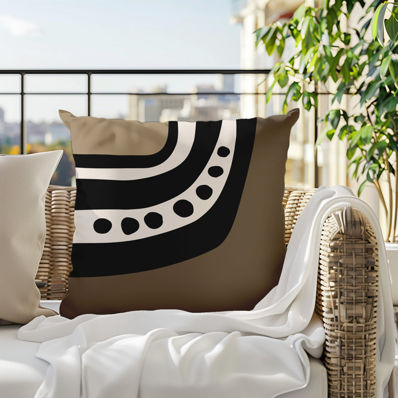 Oreiller carré réversible intérieur / extérieur Tobe Minimalist, H 15 po x l 15 po, Beige / noir / blanc cassé
