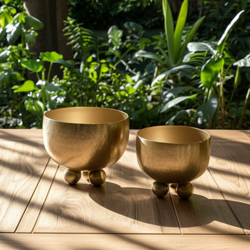 Ensemble de 2 jardinières en métal au design moderne et élégant, Or