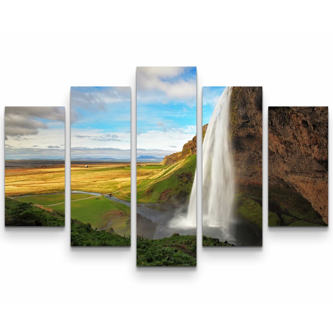 5-tlg. Leinwandbilder-Set Wasserfall Seljalandsfoss auf Island