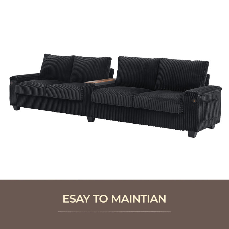 4-Seater Corduroy Sofa Couch 133" Modern Sofa With USB Ports, Hidden Storage Arms, Flip-Top Cup Holders For Living Room