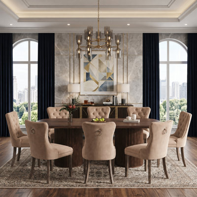 79" Rectangular Dining Table Set With Storage Pedestal Table And Tufted Upholstered Chairs