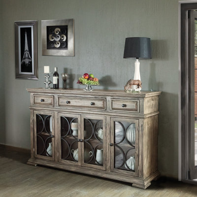 Console Huck avec 4 portes en verre et 3 tiroirs