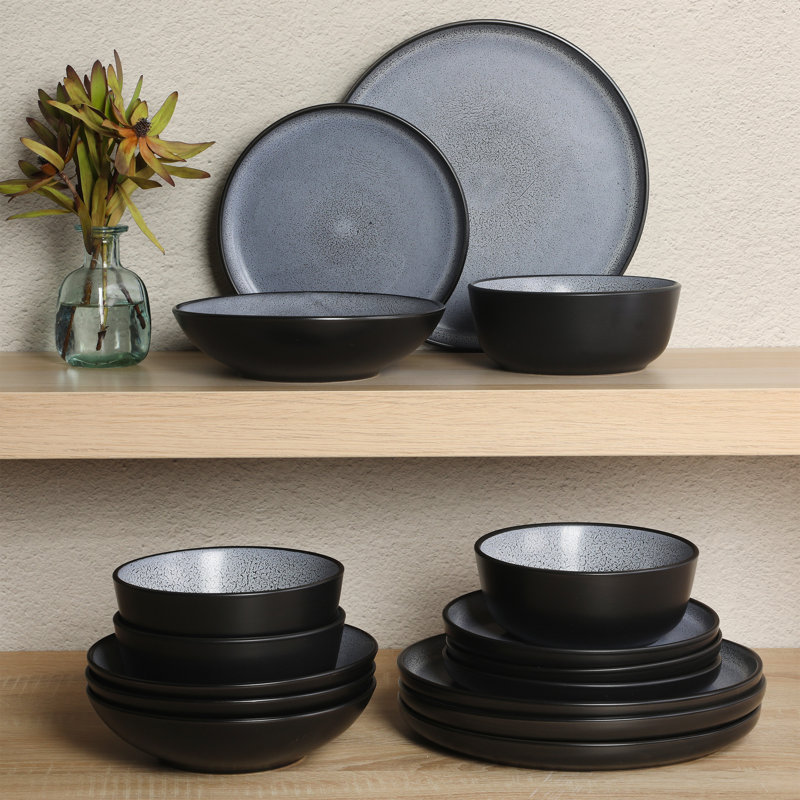 Gibson Elite Tribeca Loft 16-Piece Dinnerware Set- Modern Rustic - Service for 4 , Blue