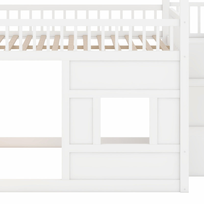 Structure de lit pour enfants en bois avec tablette DEL intégrée, Blanc