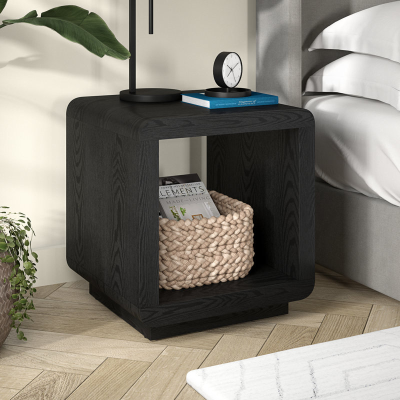 Table d'appoint carrée de 20 po de large Lonni en grain noir, Black Grain