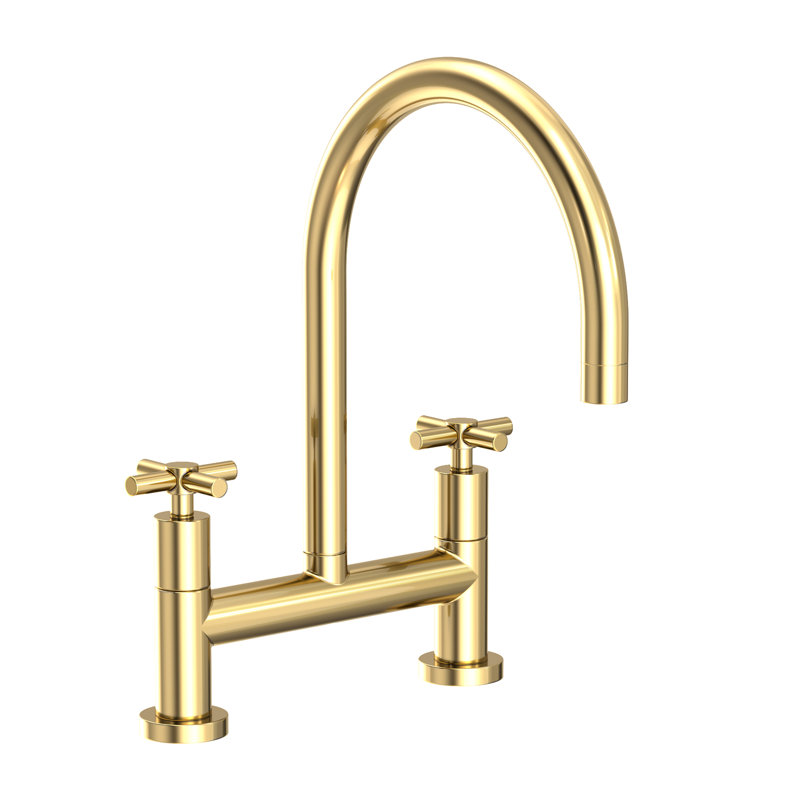 East Linear Kitchen Bridge Faucet, Forever Brass, Knob/Cross handle