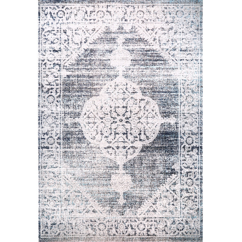 Nicole Miller Navy Blue Distressed Medallion Indoor/Outdoor Rug