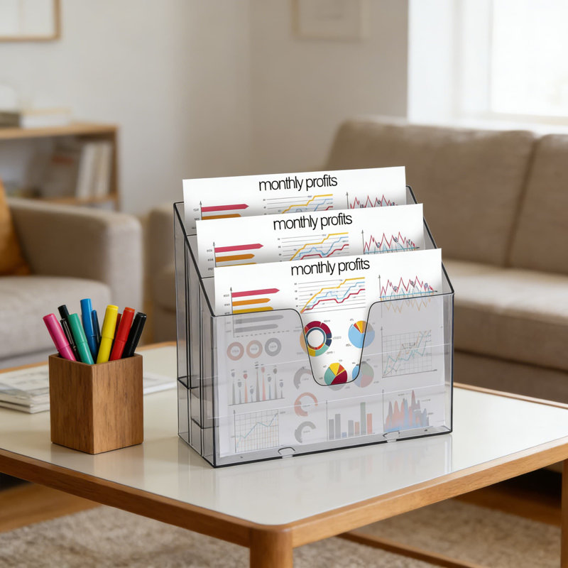 Organisateur de dossiers horizontal à 3 niveaux avec fixation murale, support de documents en plastique durable pour le bureau, la maison ou la salle de classe