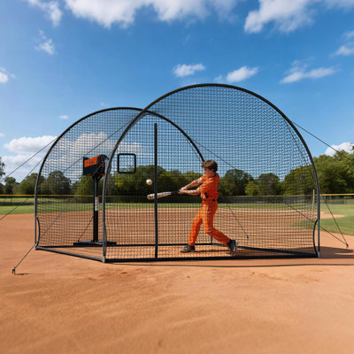 Cage de baseball, 12 po x 10,2 po x 7,6 pi, cage portative autoportante, cages avec polyester sans nœuds à 4 plis et ouverture de machine à lancer, filet de cage pour l'extérieur