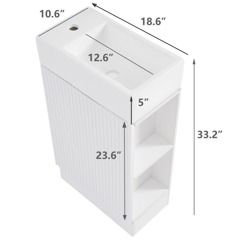 Pastelki 18.6'' Single Bathroom Vanity with Ceramic Top, White