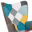 Fauteuil d'appoint en tissu de lin avec pieds en bois Patchwork-94202204