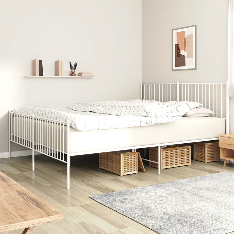 Metal Bed Frame with Headboard and Footboard White, Super King (6')