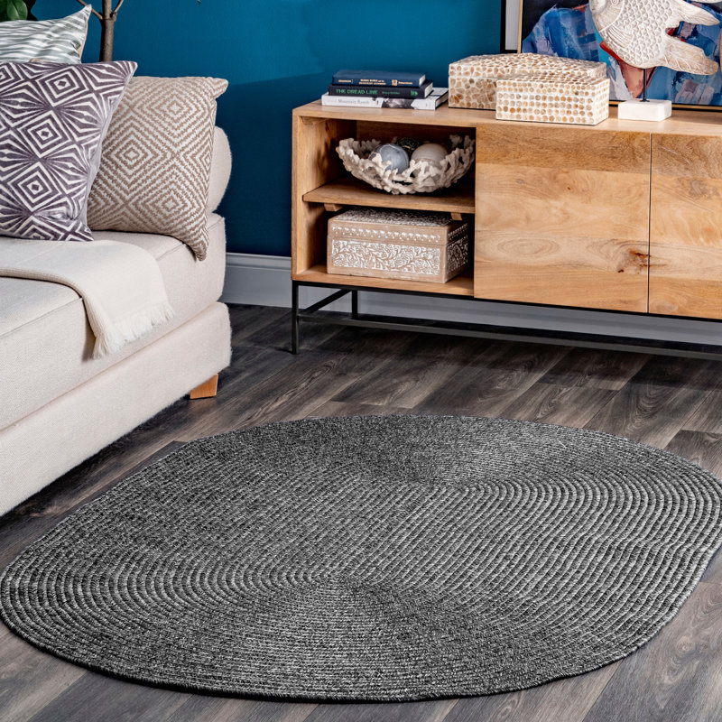Edie Braided Indoor/Outdoor Rug, Oval 8' x 10', Gray Silver
