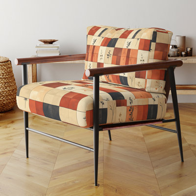 Country Farmhouse Accent Chair - Warm Quilt Orange Arm Chair