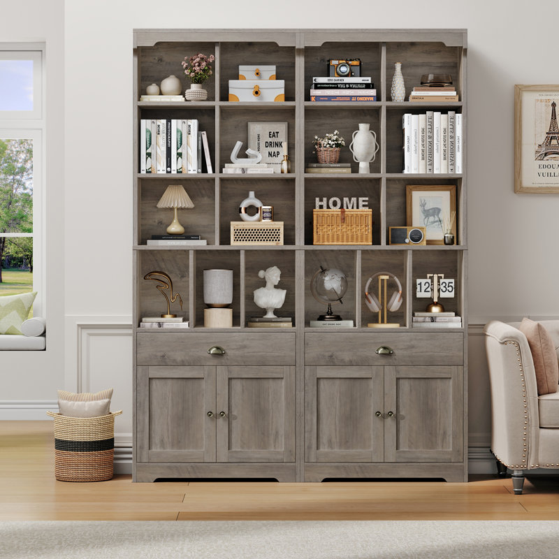 79.9"H Storage Bookcase With Drawer, Grey