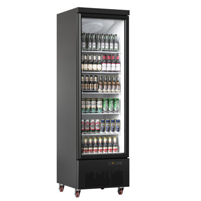 13.4 Cu.ft Single Glass Door Commercial Merchandiser, Anti-Fog Glass Refrigerator with Locking Door and Stainless Steel Interior
