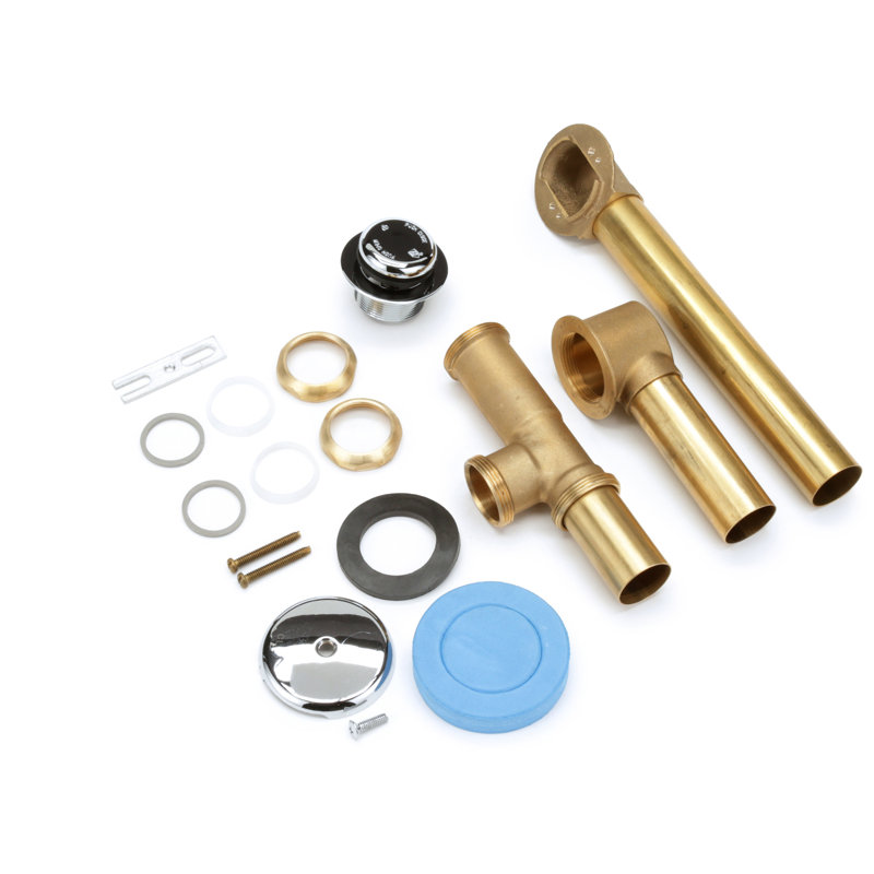Touch Leg Tub Drain with Overflow Toe Stopper with Chrome Finish Trim, Brass Tubular