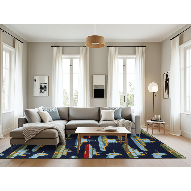 Machine Washable Transportation Gray Area Rug, Rectangulaire 8 pi x 12 pi