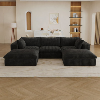 118.2"Cloud Sofa,Corduroy Fabric,Deep Seat Couches,Double-Layer Design,Removable Cushion,No Assembly, DIY Combination For Living Room, Bedroom,Conference Room ,Apartment