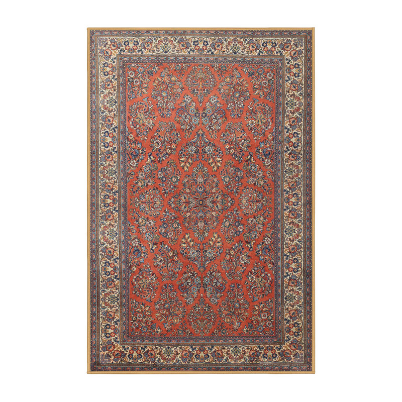 Tapis mauve/orange traditionnel Joannie, Rectangle 5 pi x 7 pi