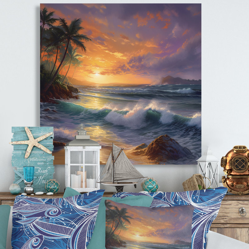 Coucher de soleil mauve et orange à la plage II - impression, H 36 po x l 36 po x P 1,5 po, Toile tendue