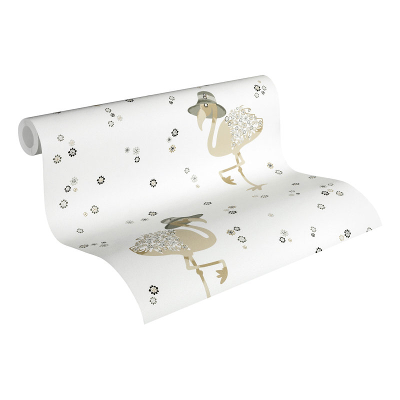 non-woven wallpaper | pattern wallpaper, bird wallpaper | beige / cream, pink / pink 10.05 X 0.53 M, Cream/Grey/White