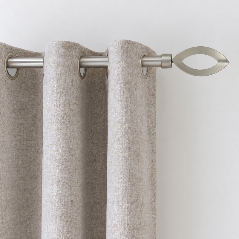 Adjustable Single Curtain Rod with Modern Finials - Silver Matte (50-82 inches), Silver