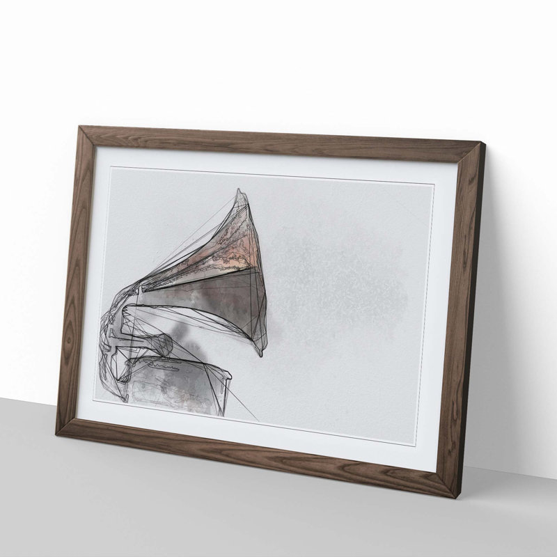 Vintage Gramophone in Abstract - Picture Frame Graphic Art Print, 35cm H x 50cm W x 2cm D, Walnut