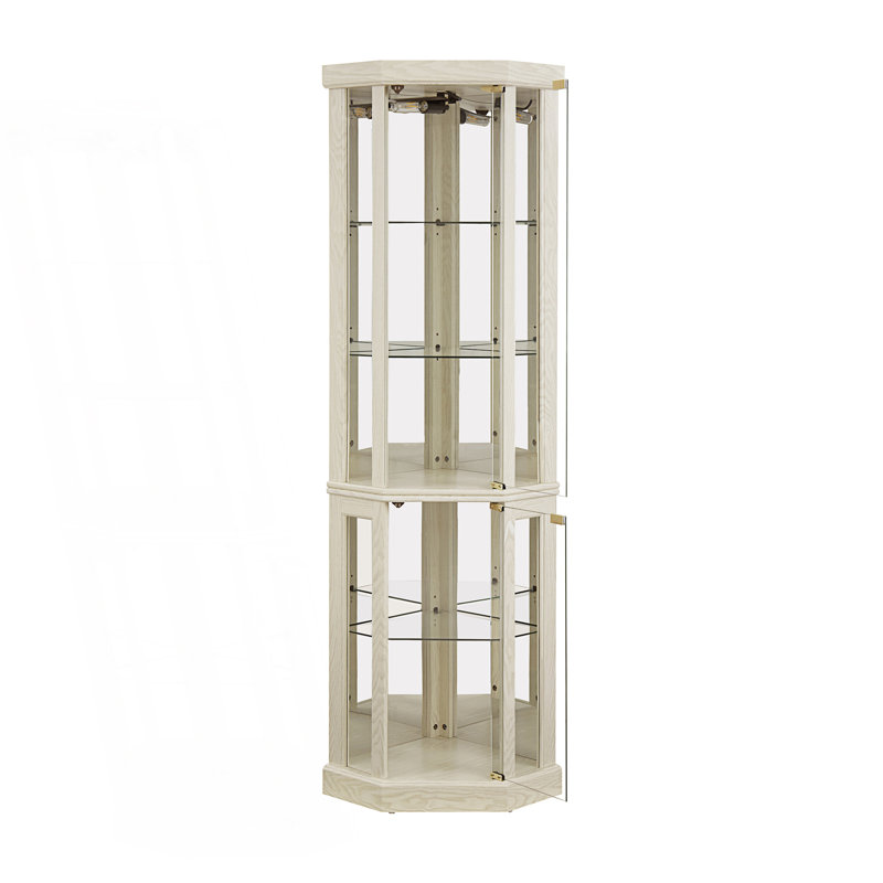 Lighted Corner Curio Cabinet - Elegant Glass Display Case, Includes Built-In Lighting, Living Room Cabinet, White