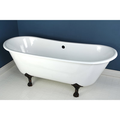 Kingston Brass Aqua Eden 67-Inch Cast Iron Oval Double Slipper Clawfoot Tub (No Faucet Drillings)