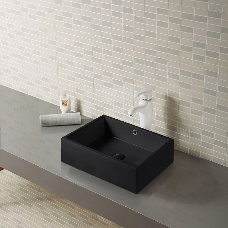 A&E Bath And Shower 14.96'' Black-Matte Ceramic Rectangular Bathroom Sink with Overflow