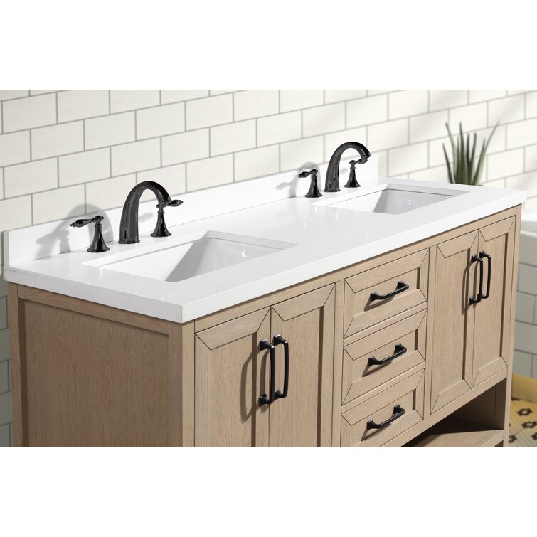 Wellsville 55'' Double Bathroom Vanity with Quartz Top