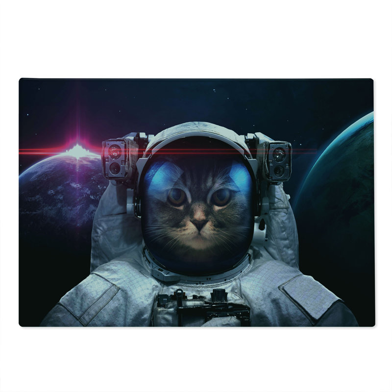 Planche à découper Ambesonne Space Cat grande taille Galaxy Cosmos Nebula bleu foncé blanc